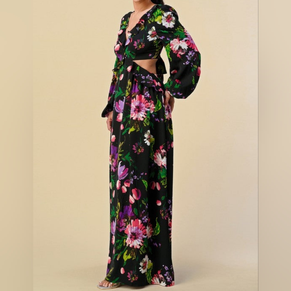 Deep V Floral Maxi Dress